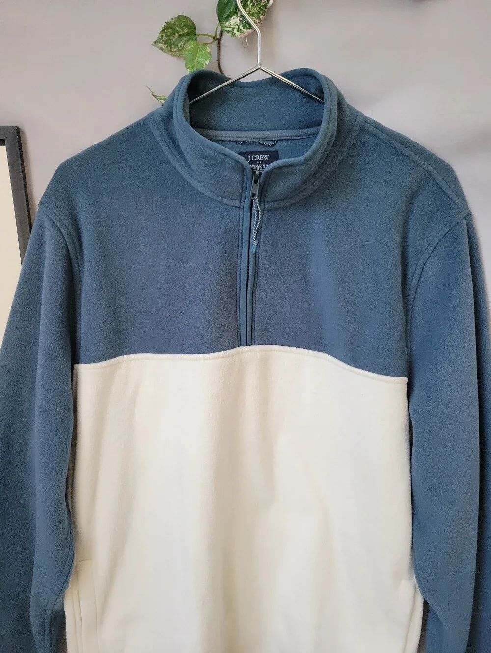 J. Crew Factory Colorblock Fleece Half Zip Pullover Blue Neutral L